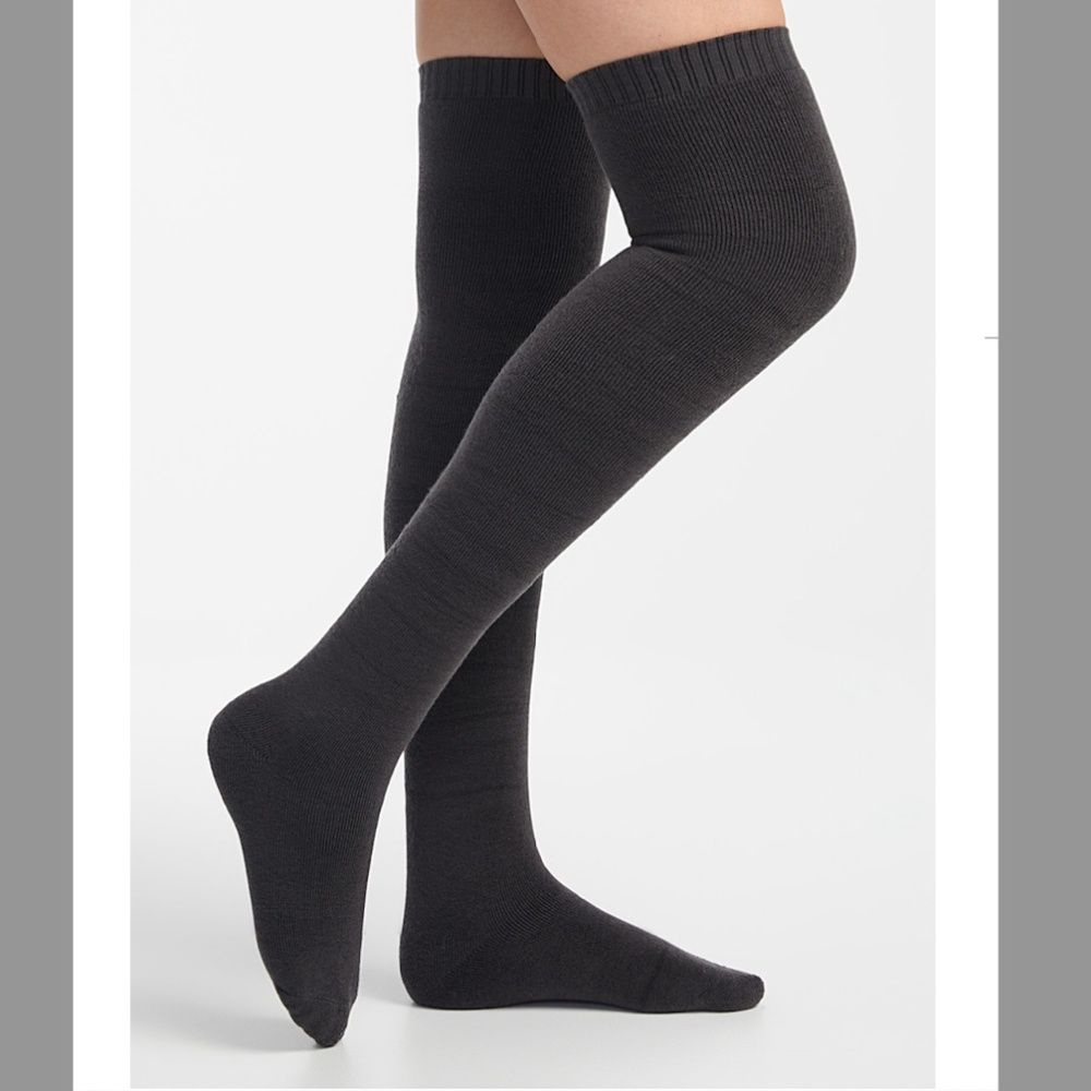 Lemon gray terry-lined tigh-highs overknee socks NWT